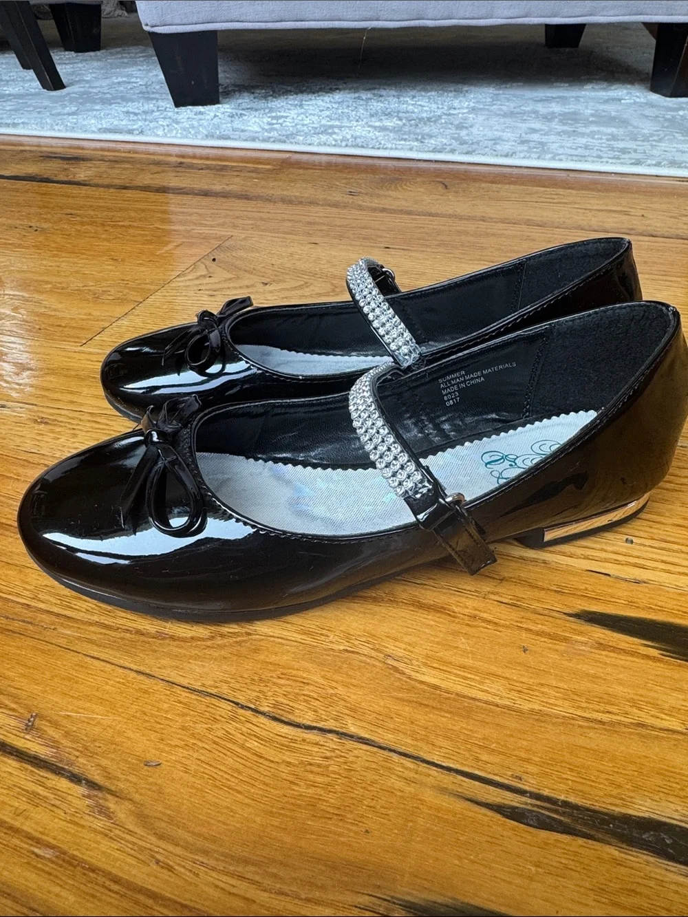 Girls' Swea Pea & Lilli Black Patent Mary Jane Shoes with Rhinestone Strap